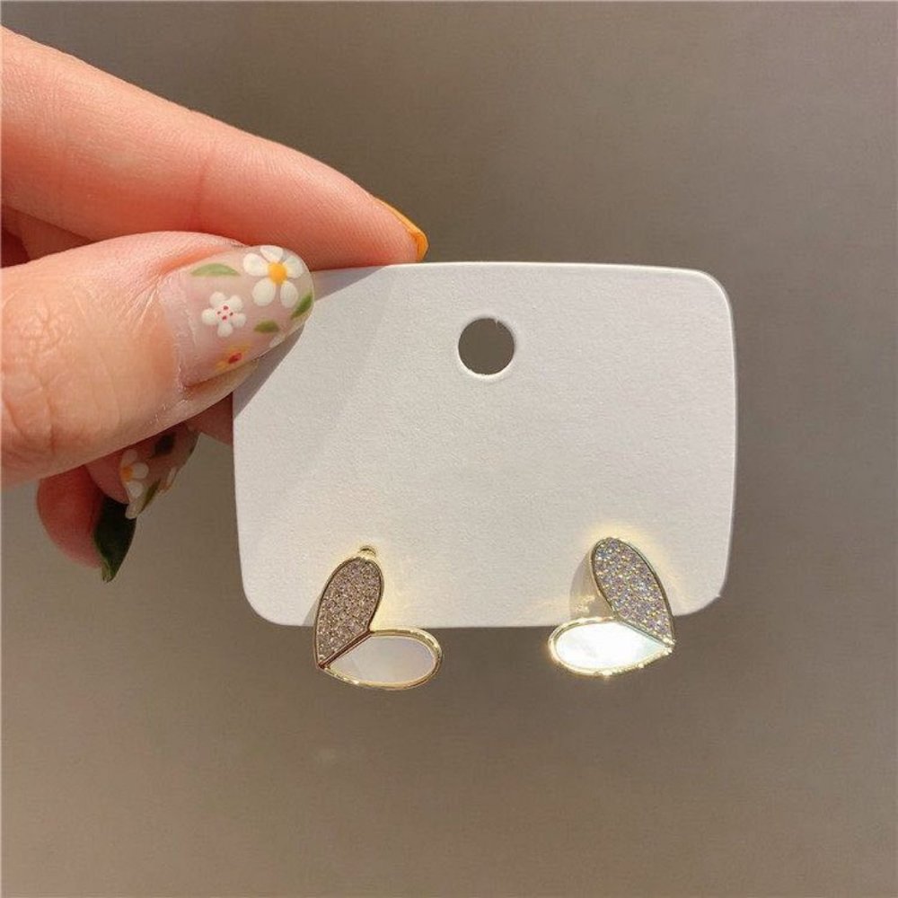 Cute White Crystal Heart Stone Stud Earrings for Women - Picture 5 of 8